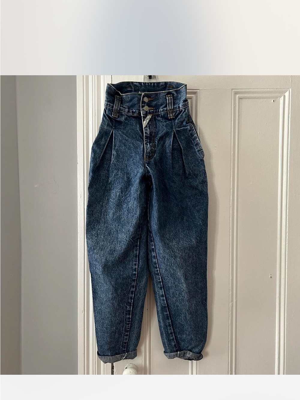 Jordache Dark Blue Pleated Boyfriend Jeans